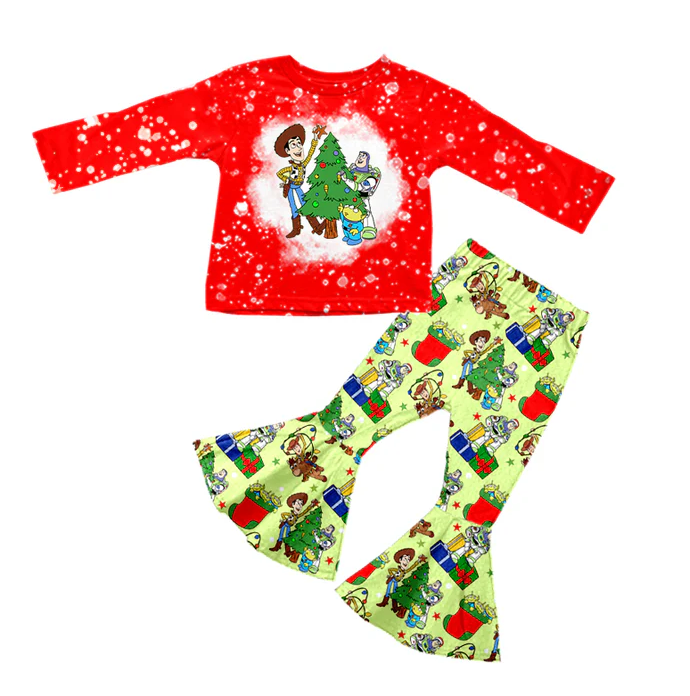 8.23 Baby Girls Christmas Green Toy Tee Shirt Bell Pants Clothes Sets preorder(moq 5)