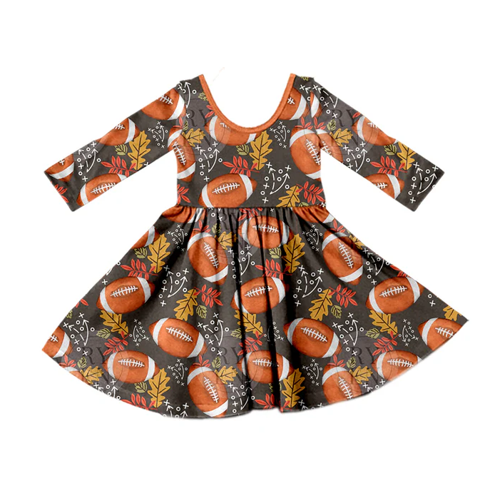 8.25 Baby Girls Football Leaves Long Sleeve Dresses preorder(moq 5)
