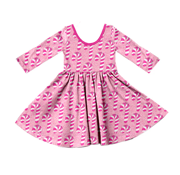 8.25 Baby Girls Christmas Candy Cane Pink Long Sleeve Dresses preorder(moq 5)