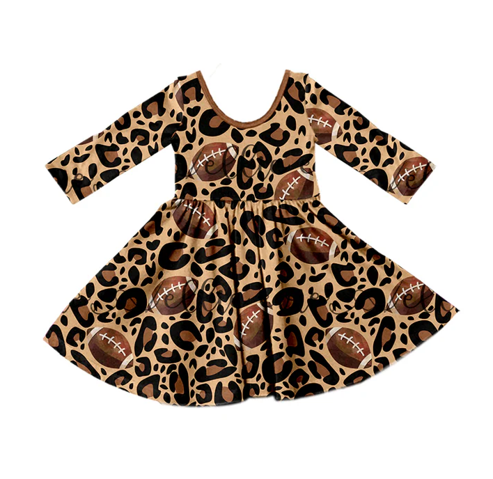 8.25 Baby Girls Leopard Football Long Sleeve Dresses preorder(moq 5)