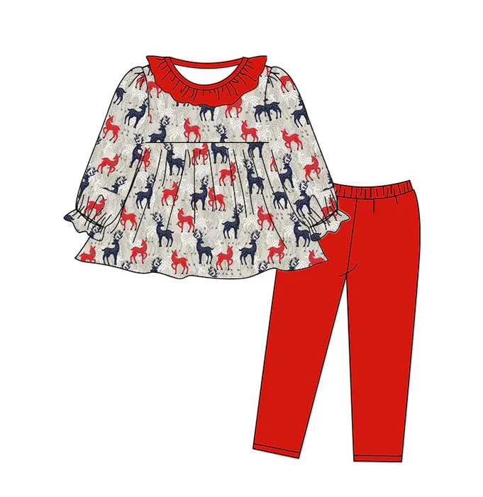 8.25 Baby Girls Christmas Deer Tunic Pants Clothes Sets preorder(moq 5)