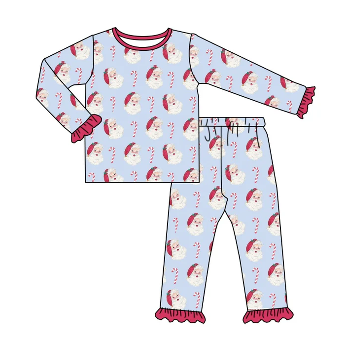 8.25 Baby Girls Christmas Santa Candy Cane Ruffle Pants Pajamas Sets preorder(moq 5)