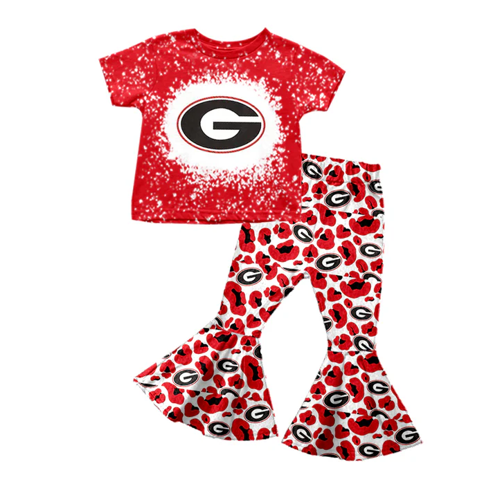 8.25 Baby Girls Team Dog Red Tee Shirt Leopard Bell Pants Clothing Sets preorder(moq 5)