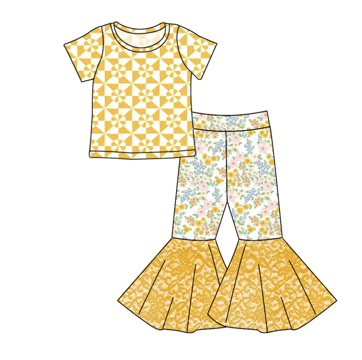 8.26 Baby Girls Aztec Top Lace Floral Print Bell Pants Clothing Sets preorder(moq 5)