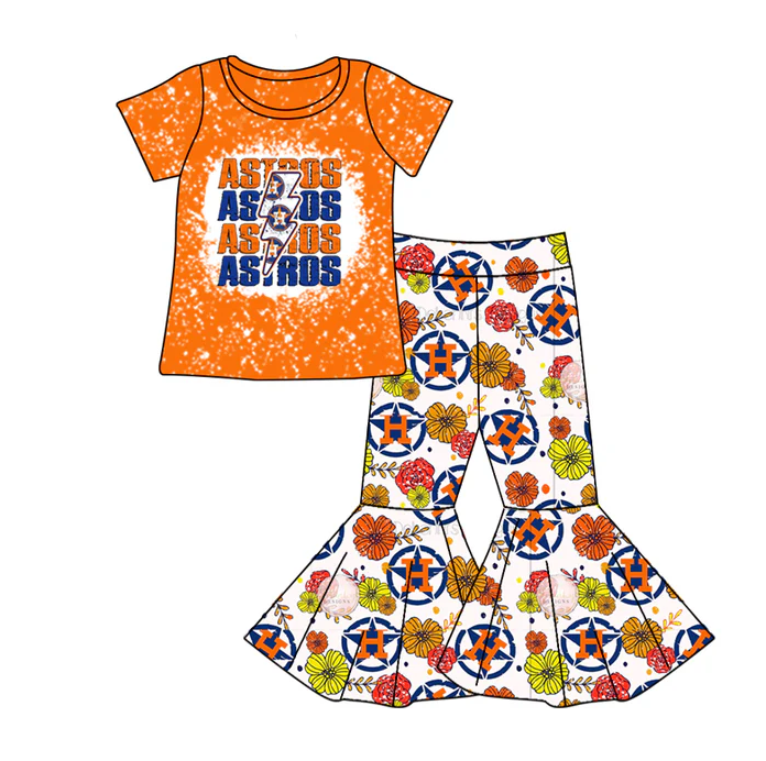 8.26 Baby Girls Orange Team H Top Bell Pants Clothing Sets preorder(moq 5)