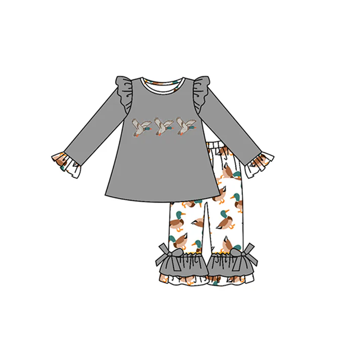 8.27 Baby Girls Duck Grey Top Fall Ruffle Pants Clothing preorder(moq 5)