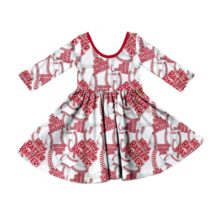 8.26 Baby Girls Red White Baseball Twirl Dresses preorder(moq 5)