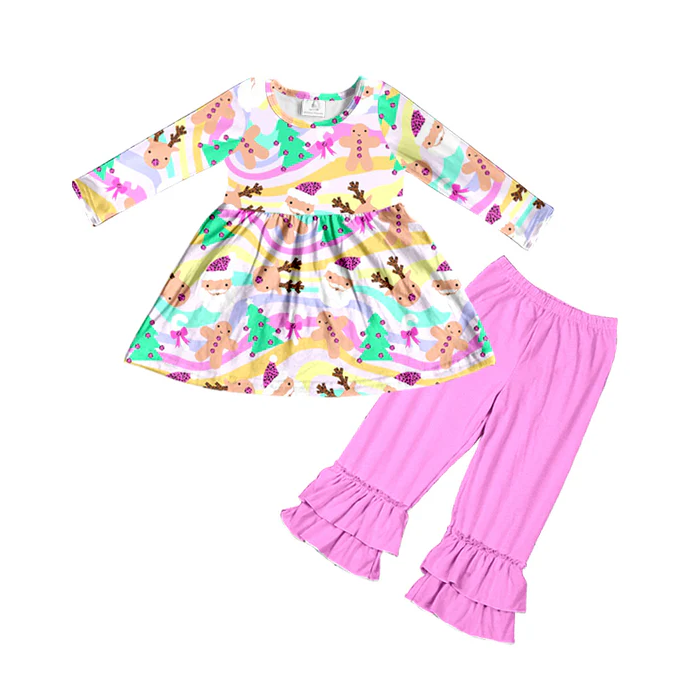 8.27 Baby Girls Christmas Pink Santa Tunic Top Ruffle Pants Clothing preorder(moq 5)