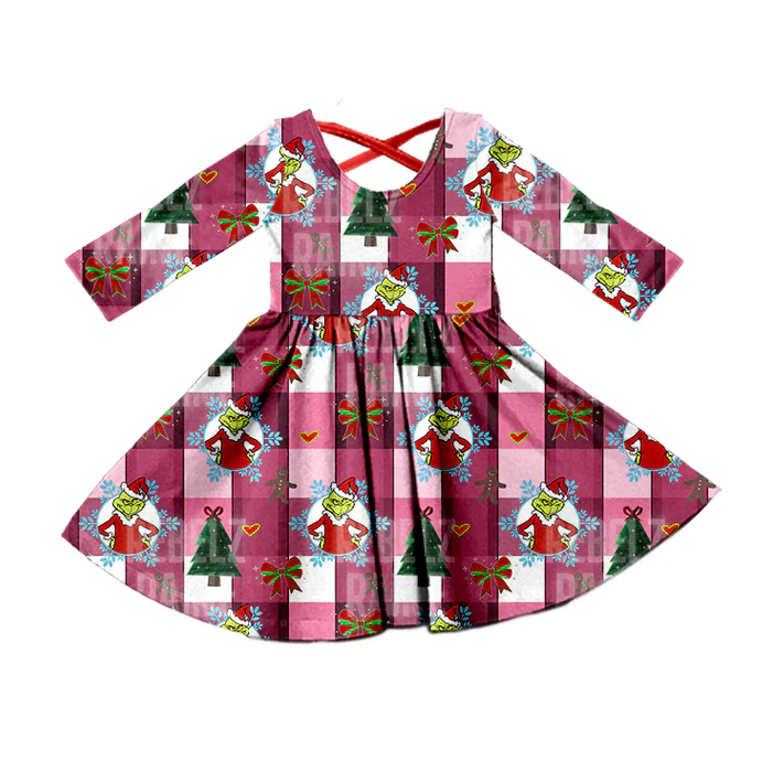 8.27 Baby Girls Green Frog Red Christmas Long Sleeve Dresses preorder(moq 5)