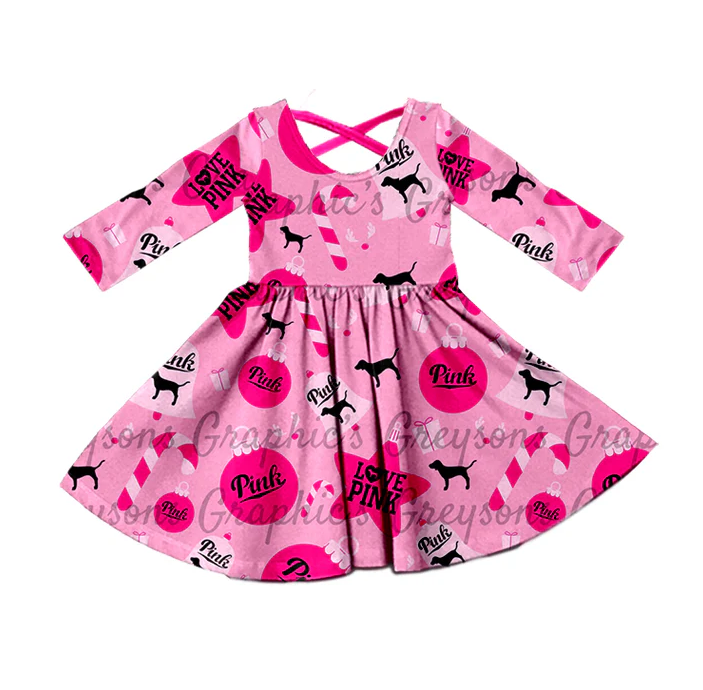 8.27 Baby Girls Love Dog Candy Cane Christmas Long Sleeve Dresses preorder(moq 5)