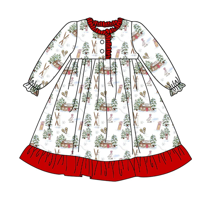 8.27 Baby Girls Christmas Snow House Long Sleeve Dresses preorder(moq 5)