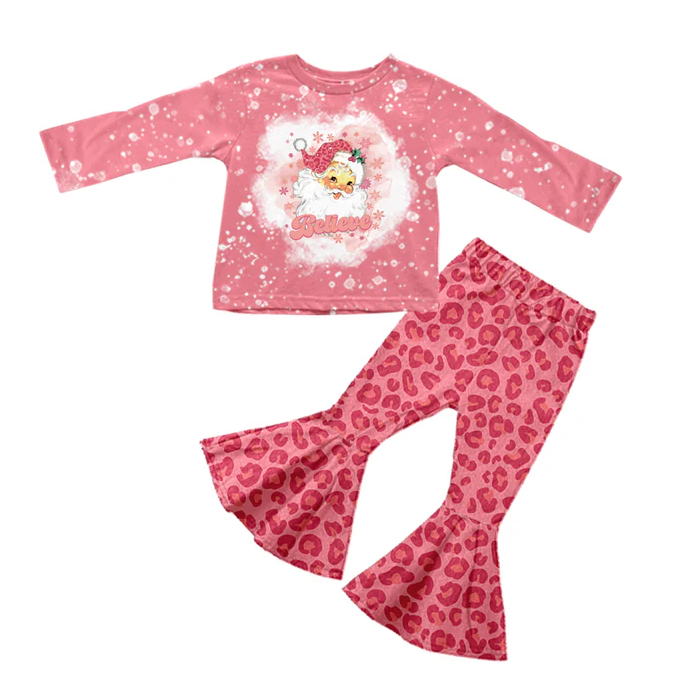 8.27 Baby Girls Christmas Pink Leopard Santa Clothes Sets preorder(moq 5)