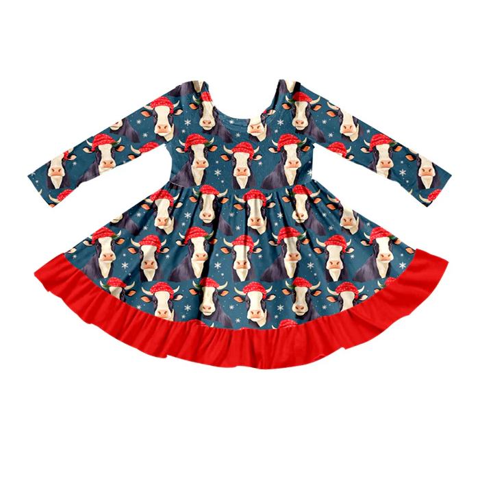 8.28 Baby Girls Christmas Highland Cow Hats Long Sleeve Dresses preorder(moq 5)