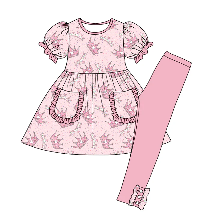 8.28 Baby Girls Pink Quenn 2pcs Legging Clothing Sets preorder(moq 5)