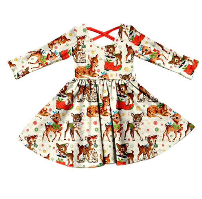 8.28 Baby Girls Christmas Deer knee length Dresses preorder(moq 5)