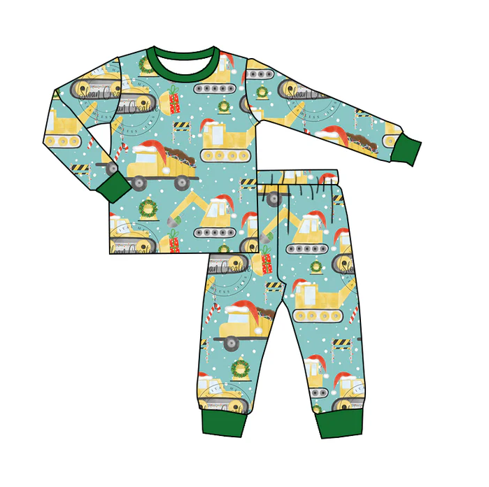 8.28 Baby Boys Christmas Construction Long Sleeve 2pcs Pajamas Clothing Sets preorder(moq 5)