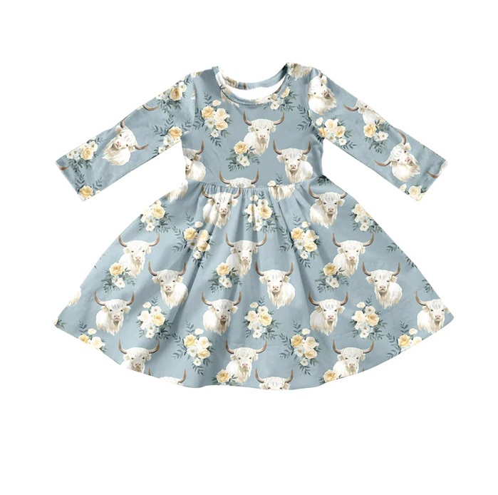 8.29 Baby Girls Flowers Cows Twirl Dresses preorder(moq 5)
