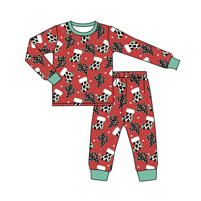 8.29 Baby Girls Red Socks Western Long Sleeve Top Pants Pajamas Sets preorder(moq 5)