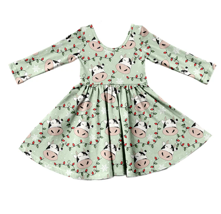 8.29 Baby Girls Christmas Cows Twirl Dresses preorder(moq 5)