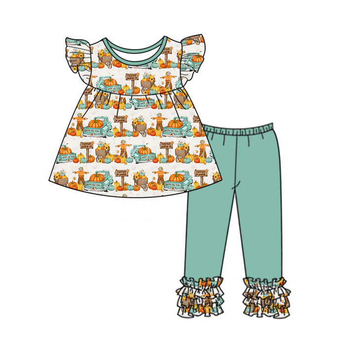 8.29 Baby Girls Scarecrow Tunic Top Green Icing Pants Clothes Sets preorder(moq 5)