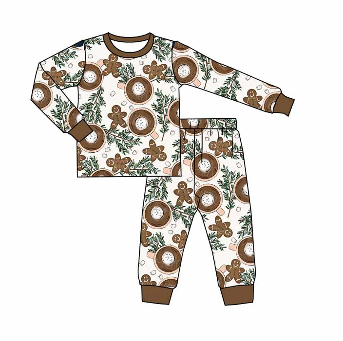 8.29 Baby Boys Christmas Gingerbread Coffee Pants Pajamas Sets preorder(moq 5)
