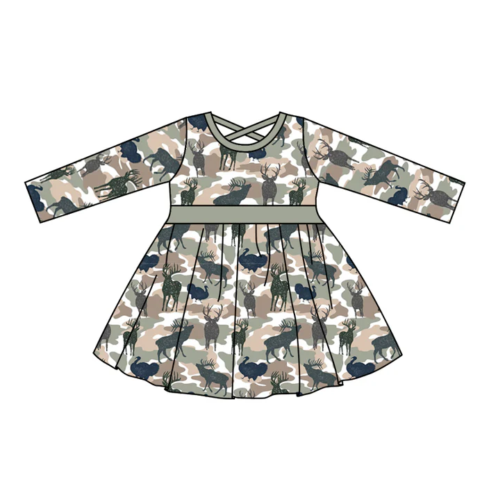 8.29 Baby Girls Camo Deer Back Cross Knee Length Dresses preorder(moq 5)