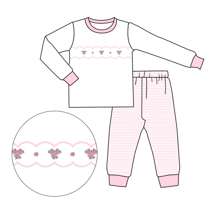 8.29 Baby Girls White Pink Flowers Tee Top Pants Pajamas Clothes Sets preorder(moq 5)