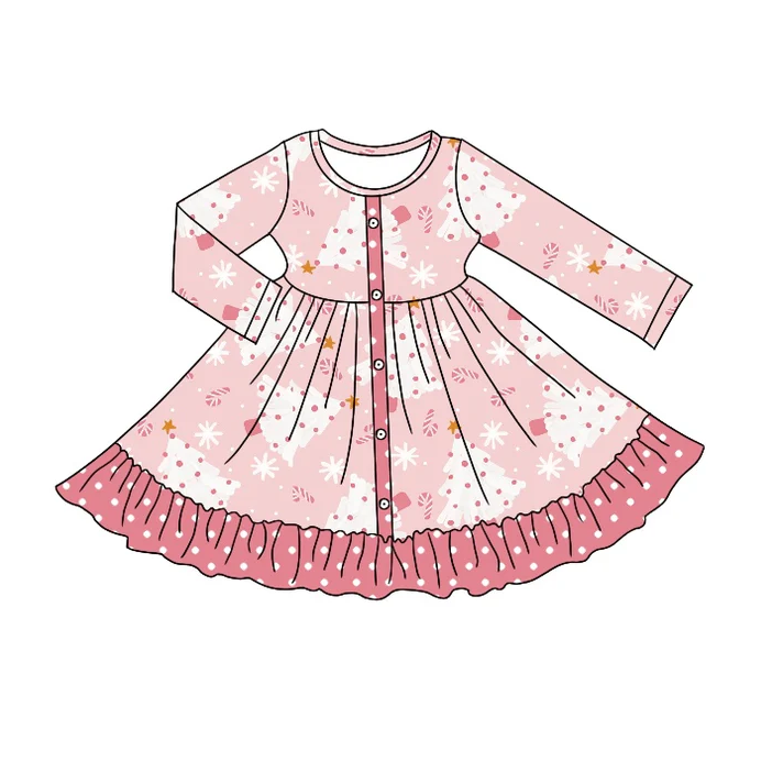 8.30 Baby Girls Christmas Tree Pink Knee Length Dresses preorder(moq 5)