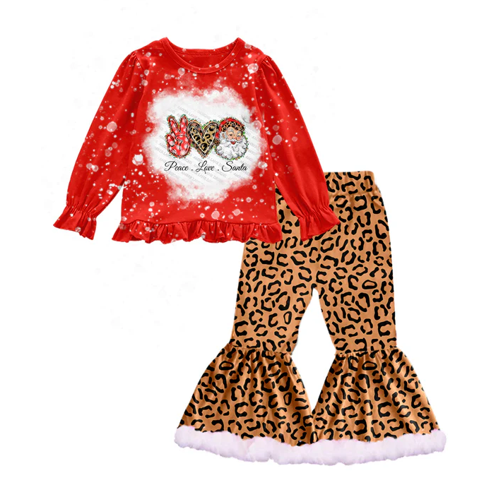 8.30 Baby Girls Christmas Red Santa Tee Top Leopard Pants Sets preorder(moq 5)