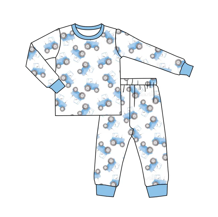 8.30 Baby Boys Blue Tractor Long Sleeve Pants Pajamas Clothes Sets preorder(moq 5)