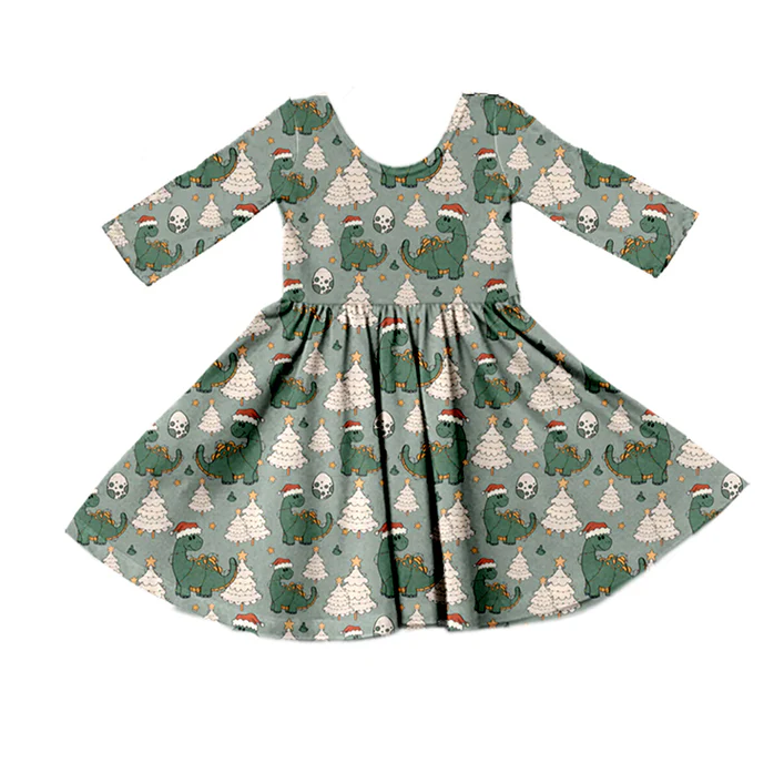 8.30 Baby Girls Christmas Tree Dinosaur Long Sleeve Twirl Dresses preorder(moq 5)