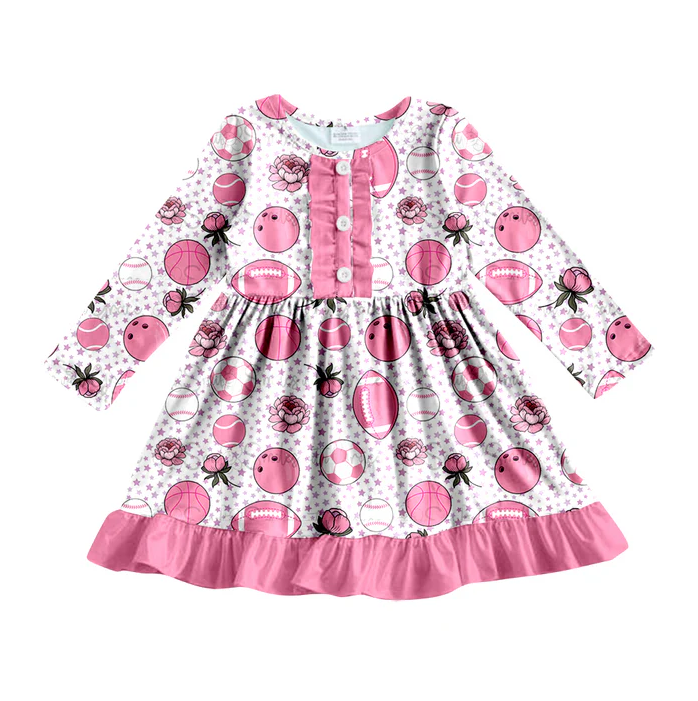 8.30 Baby Girls Pink Football Long Sleeve Ruffle Dresses preorder(moq 5