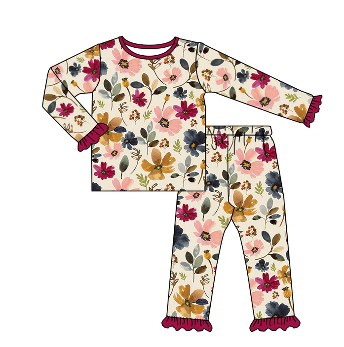 8.30 Baby Girls Floral Fall Long Sleeve Shirt Pants Pajamas Sets preorder(moq 5)