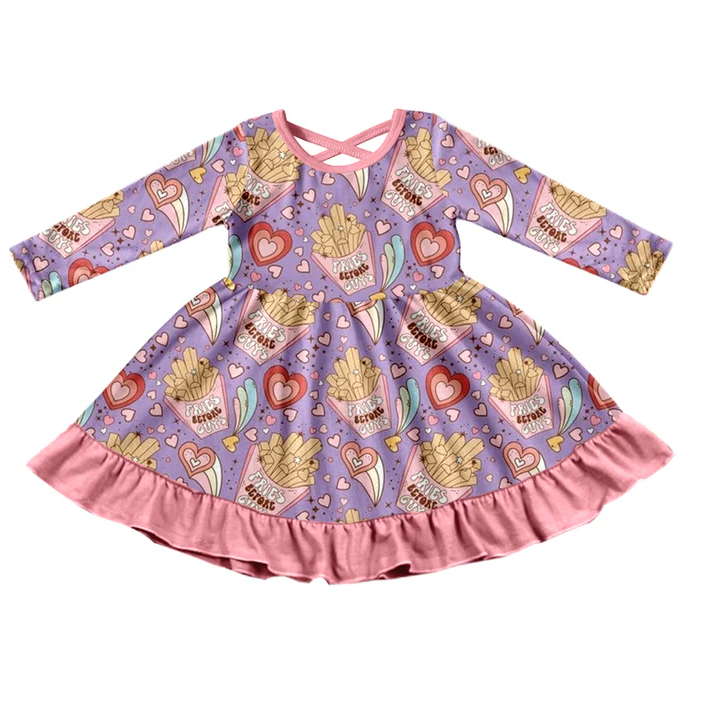 9.1 Baby Girls Valentines Fries Knee Length Dresses preorder(moq 5)