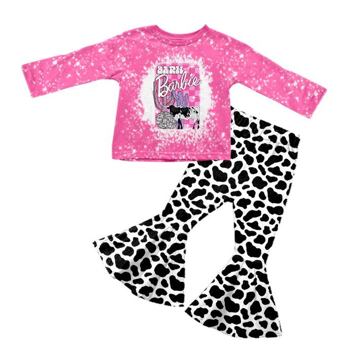 9.1 Baby Girls Western Pink Doll Cactus Shirts Bell Pants Clothing Sets preorder(moq 5)