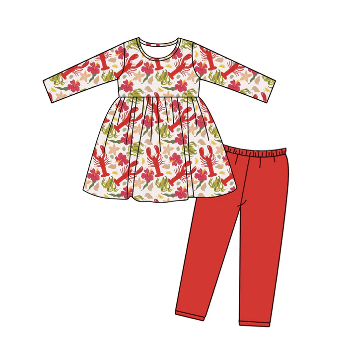 9.1 Baby Girls Crawfish Tunic Legging Red Pants Clothes Sets preorder(moq 5)