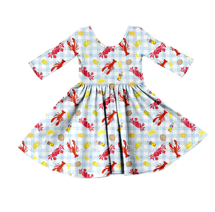 9.1 Baby Girls Blue Plaid Crawfish Knee Length Dresses preorder(moq 5)