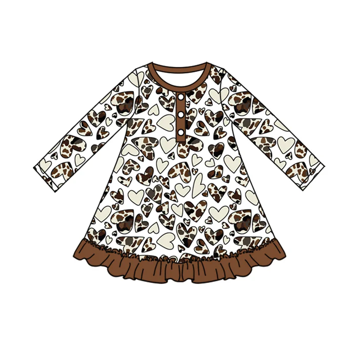 9.1 Baby Girls Brown Cow Hearts Knee Length Dresses preorder(moq 5)