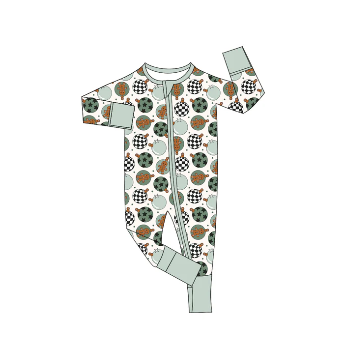 9.2 Preorder(moq 5)Baby Boys Christmas Green Disco Zipper Footie Rompers