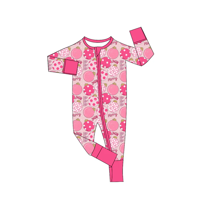 9.2 Preorder(moq 5)Baby Girls Christmas Pink Disco Zipper Footie Rompers