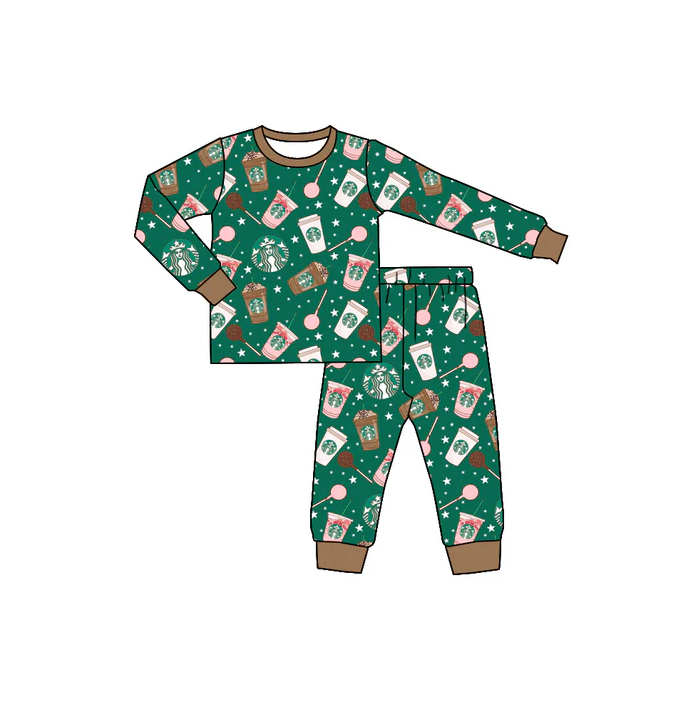 9.2 Preorder (moq 5)Baby Kids Coffee Green Shirts Pants Pajamas Sets