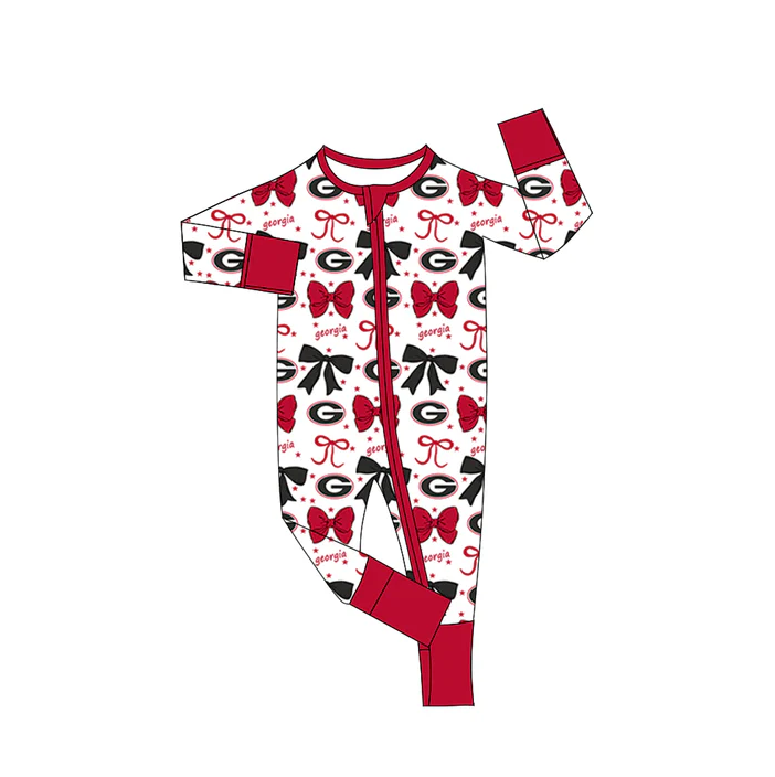 9.3 Preorder(moq 5)Baby Girls Red Georgia Bows Zipper Footie Rompers