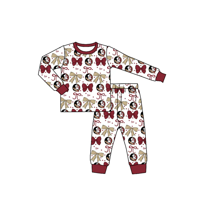 9.3 Preorder (moq 5)Baby Girls Red FSU Team Bows Top Pants Pajamas Sets