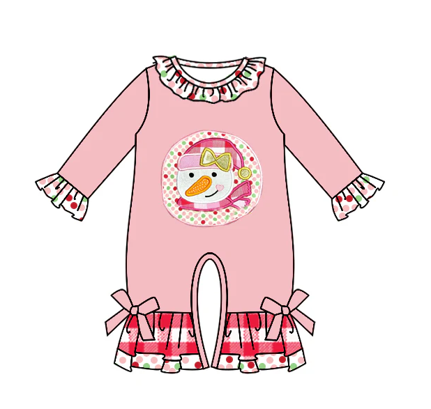 9.4 Baby Girls Ruffle Christmas Santa Pink Long Sleeve Rompers preorder(moq 5)