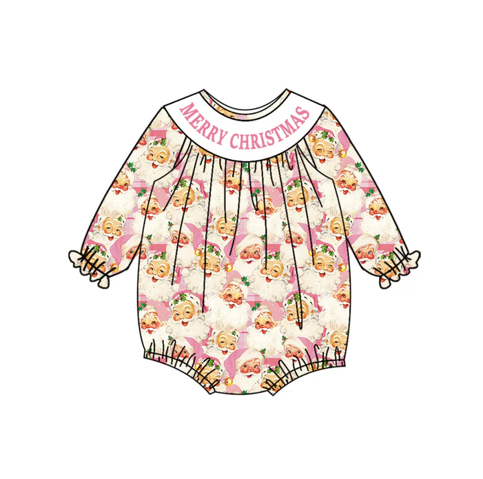 9.4 Preorder (moq 5)Baby Girls Long Ruffle Sleeves Merry Christmas Santa Plaid Romper