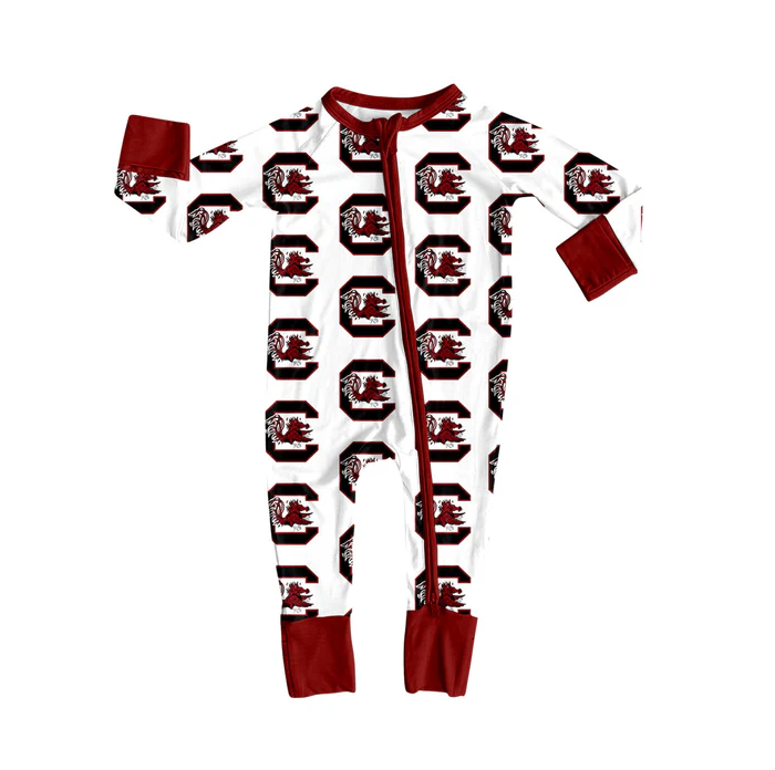 9.4 Preorder moq 5 Baby Infant Boys Black Long Sleeves Red Bull C Plaid Zipper Romper