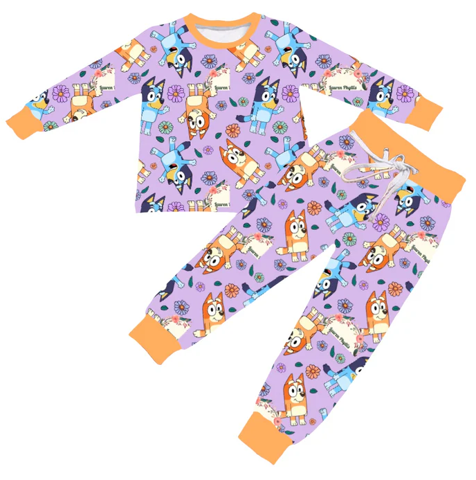 9.5 Baby Girls Purple Dogs Pajamas Clothes Sets preorder(moq 5)