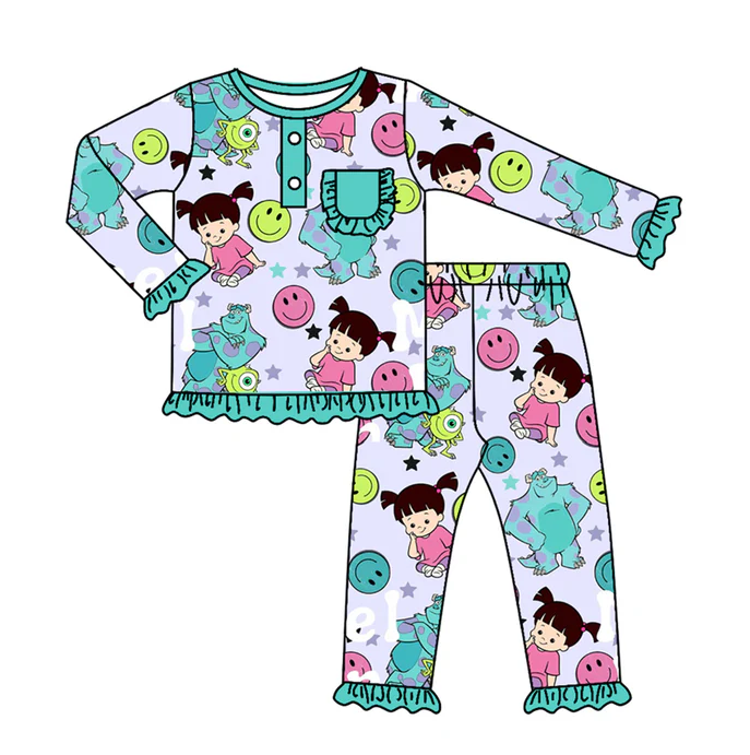 9.5 Baby Girls Cartoon Monster Pajamas Clothes Sets preorder(moq 5)