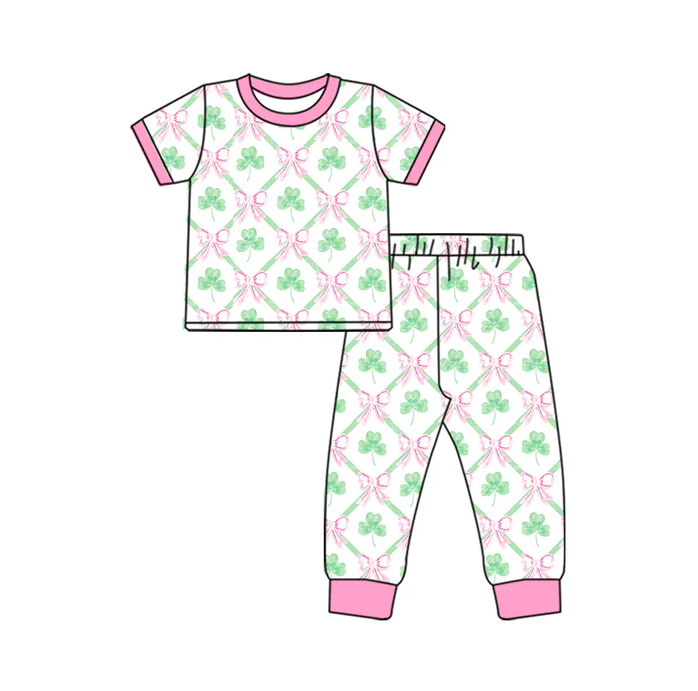 9.6 Baby Girls St Patrick Day Quatrefoil Top Pants Pajamas Clothes Sets preorder(MOQ 5)