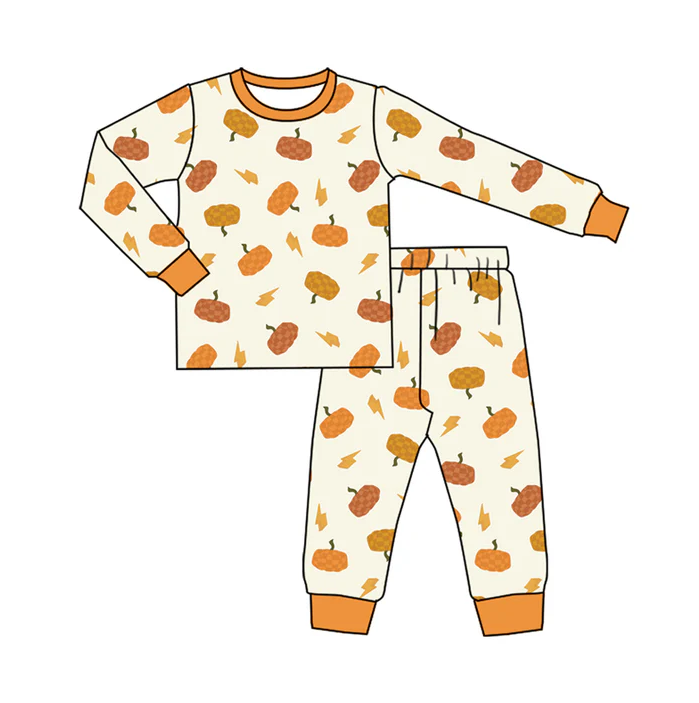 9.6 Preorder (moq 5)Baby Boys Long Sleeves Pumpkins Lightning Top Pant Pajamas Set